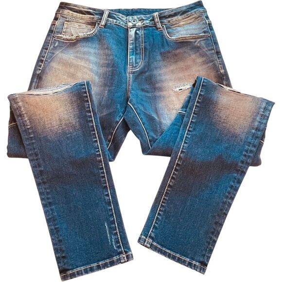Crysp Denim Sand Stacked Skinny Fit Moto Denim Jeans - Picture 4 of 9